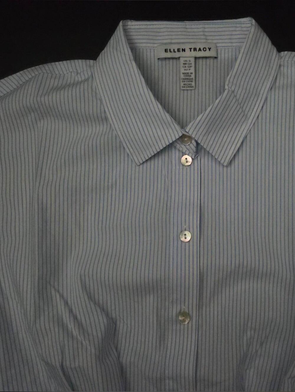 NWT - Ellen Tracy Cotton Blue Pinstripe Embroidered Hem Maxi Shirtdress - L - Picture 7 of 16